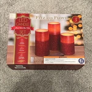 Fitz and Floyd Sparkling Red LED Candle Set NWT NIB